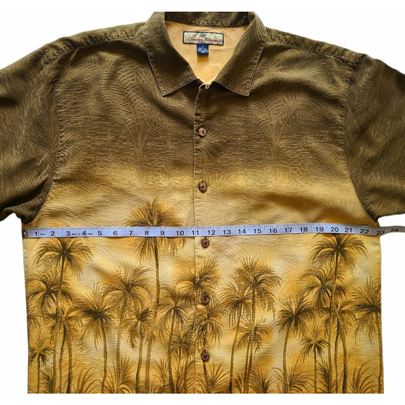 Tommy Bahama Men's Silk Palms Hawaiian Shirt Size M Golden Green Tropical Summer - Picture 11 of 12